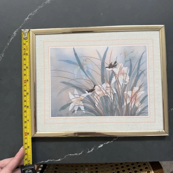 Vintage Chinese Watercolor Painting Framed Set of 3 Birds Flowers Signed - Picture 8 of 14